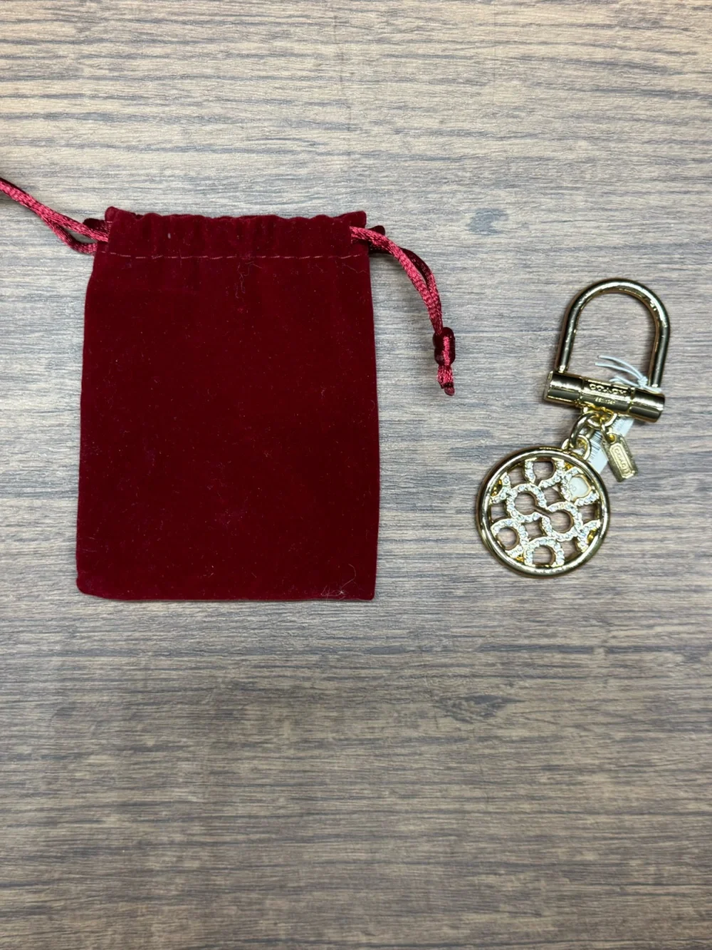 Coach Gold Tone Signature Logo Circle Keychain Bag Charm